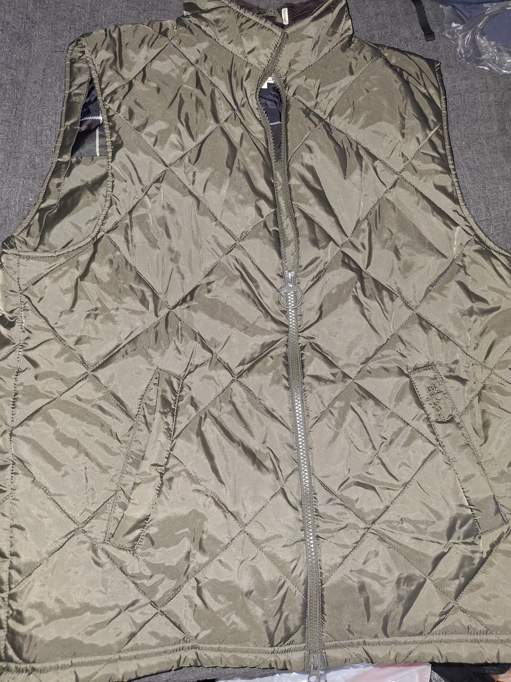 Barbour Quilted Olive Green Zip-Front Vest